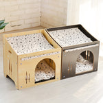 Movable Warm Wooden Pet Bed House for Small Animals — Black & Natural Wood M/L