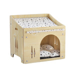 Movable Warm Wooden Pet Bed House for Small Animals — Black & Natural Wood M/L