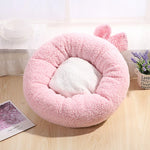Soft Round Bow Cat & Dog Bed House — Plush Nest with Removable Cushion