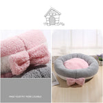 Soft Round Bow Cat & Dog Bed House — Plush Nest with Removable Cushion