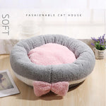 Soft Round Bow Cat & Dog Bed House — Plush Nest with Removable Cushion