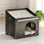 Movable Warm Wooden Pet Bed House for Small Animals — Black & Natural Wood M/L