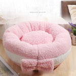 Soft Round Bow Cat & Dog Bed House — Plush Nest with Removable Cushion