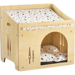 Movable Warm Wooden Pet Bed House for Small Animals — Black & Natural Wood M/L